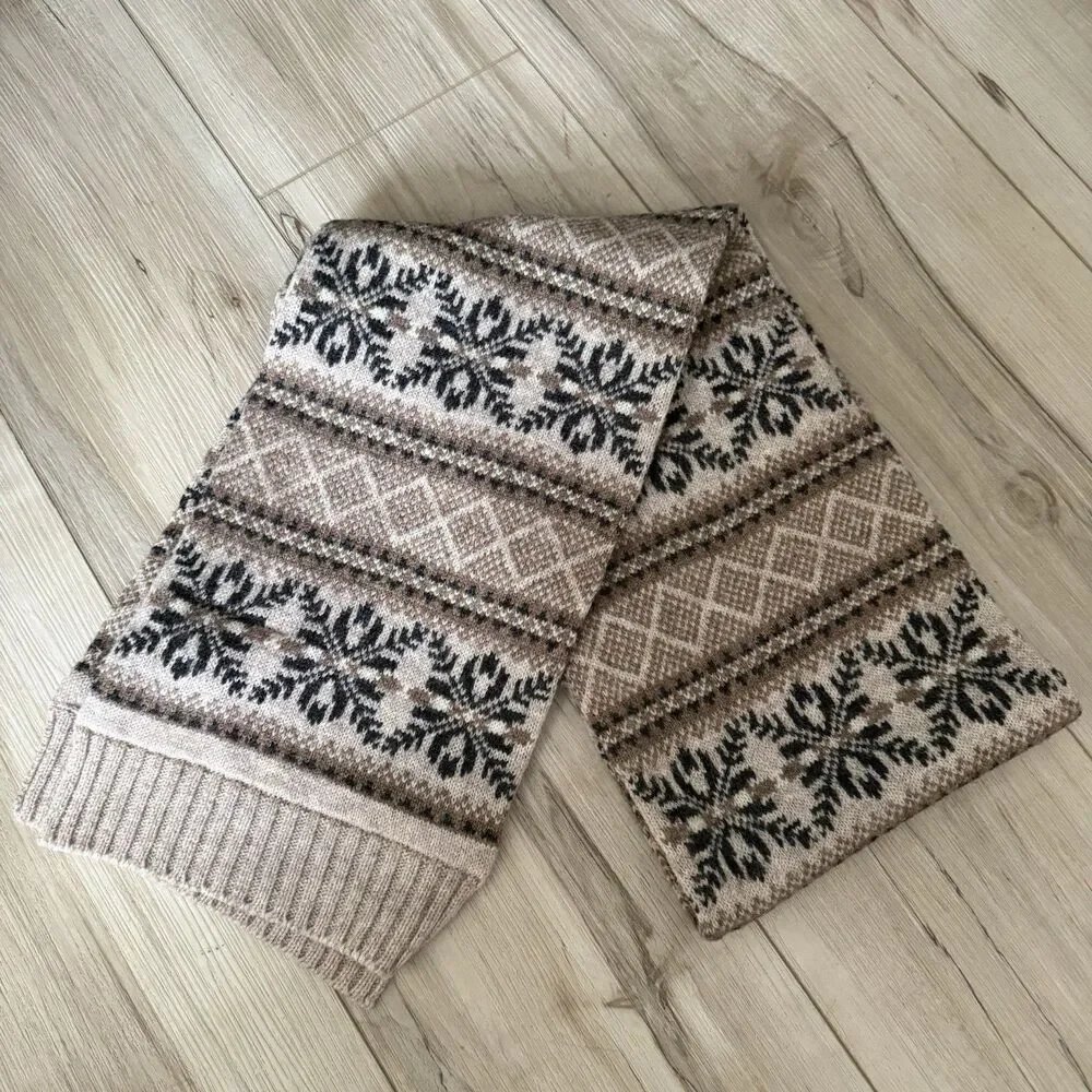 NWT Black Brown 1826 Men's/Unisex Brown/Tan/Black Fair Isle Lambs Wool Scarf